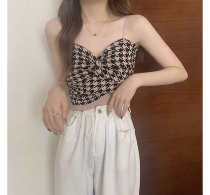 Cami Knotted Houndstooth Top