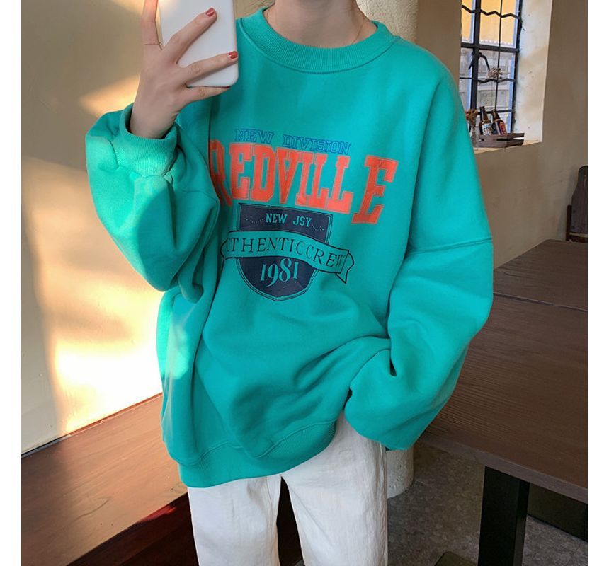 Crew Sweatshirt Lettering Oversized Neck
