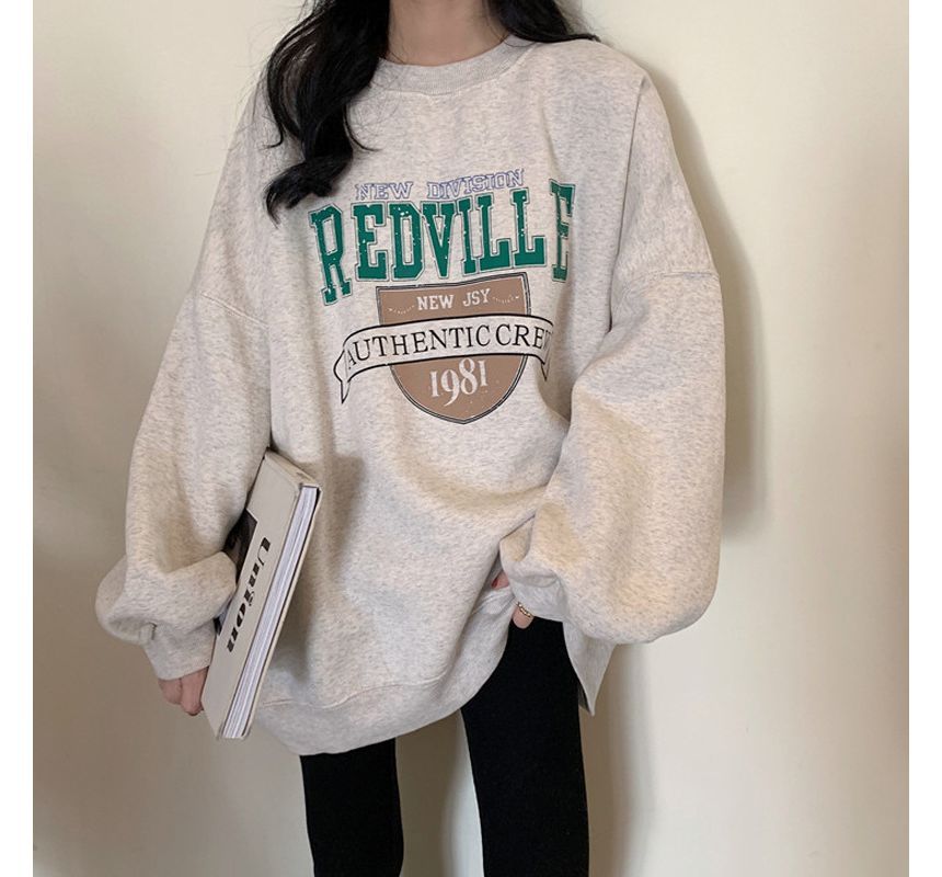 Crew Sweatshirt Lettering Oversized Neck