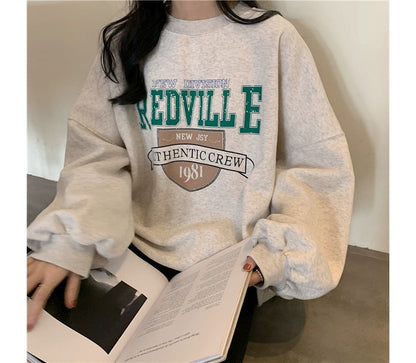 Crew Sweatshirt Lettering Oversized Neck