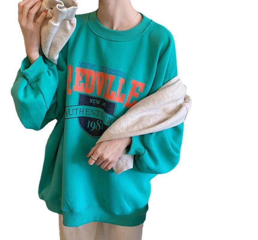 Crew Sweatshirt Lettering Oversized Neck