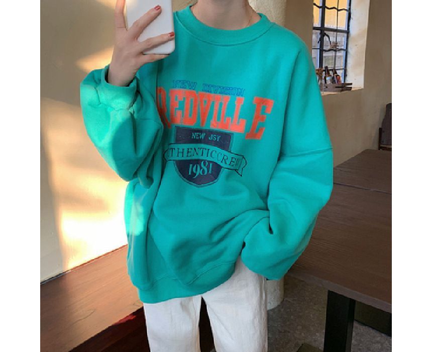 Crew Sweatshirt Lettering Oversized Neck