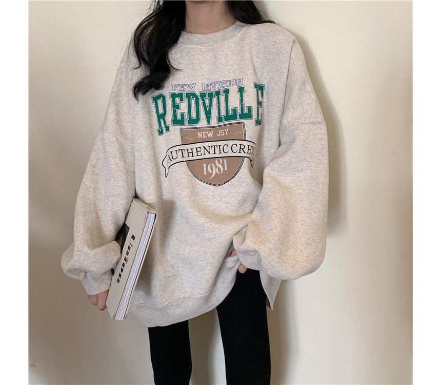 Crew Sweatshirt Lettering Oversized Neck