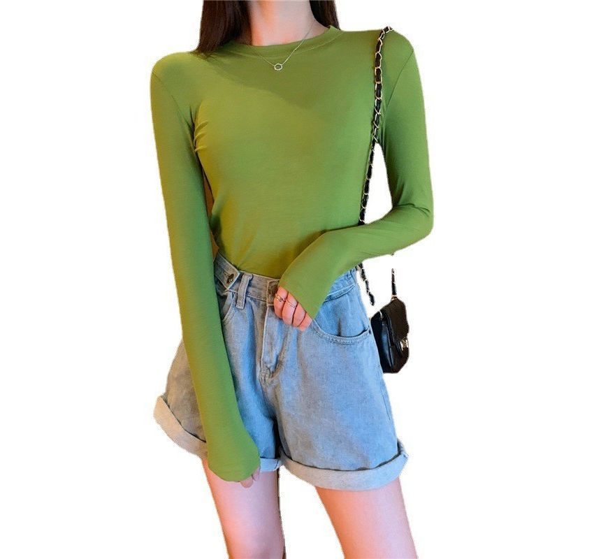 Plain Long-Sleeve Round Neck Tee