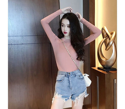 Plain Long-Sleeve Round Neck Tee