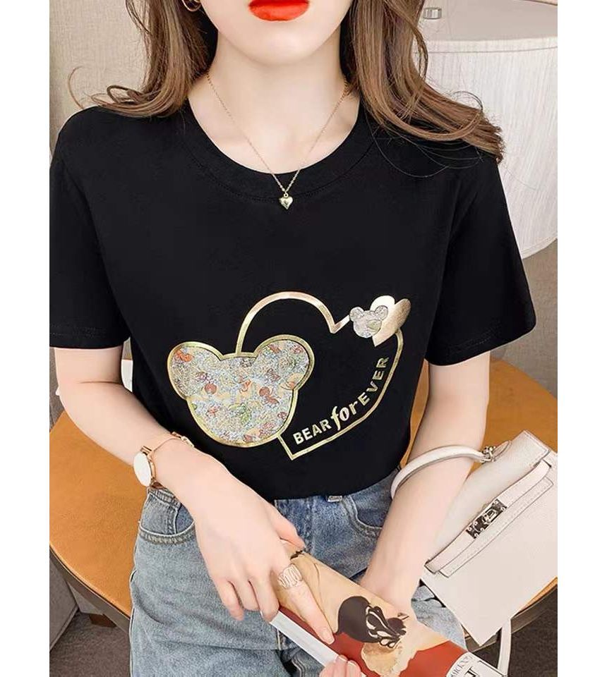 Print Bear Short-Sleeve Crew Neck Tee