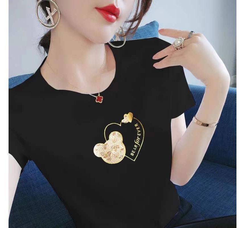 Print Bear Short-Sleeve Crew Neck Tee