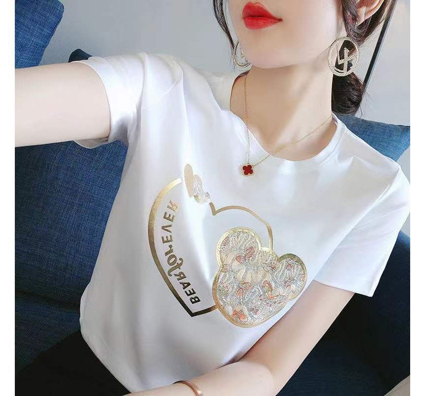 Print Bear Short-Sleeve Crew Neck Tee