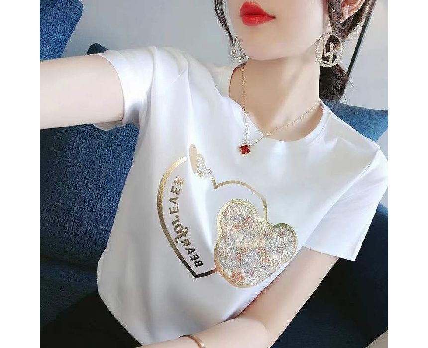 Print Bear Short-Sleeve Crew Neck Tee