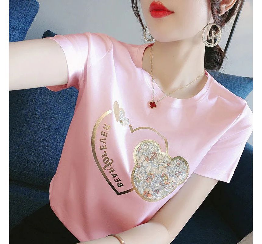 Print Bear Short-Sleeve Crew Neck Tee