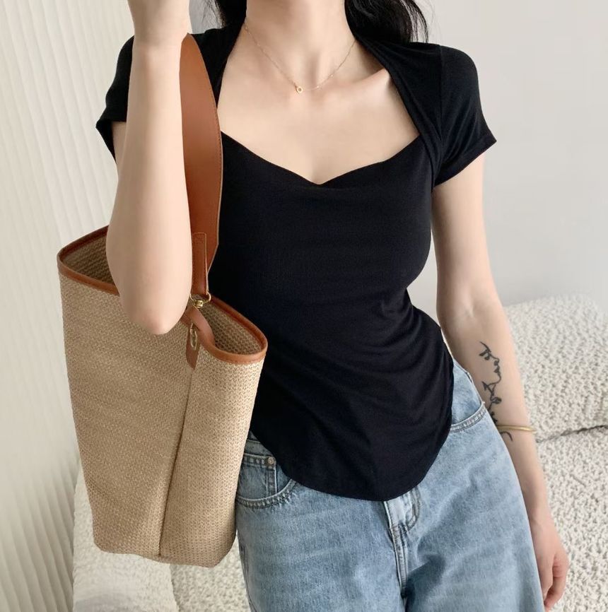 Plain Short-Sleeve T-Shirt Square Neck