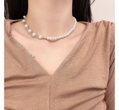 Faux Alloy Choker Pearl