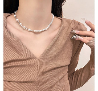 Faux Alloy Choker Pearl