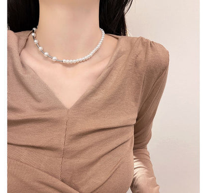 Faux Alloy Choker Pearl