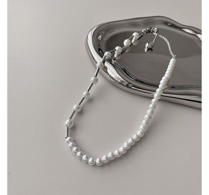 Faux Alloy Choker Pearl