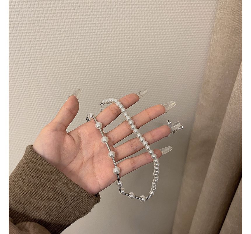 Faux Alloy Choker Pearl