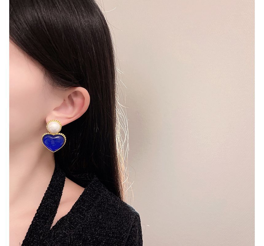 Earring Heart Drop Two Tone