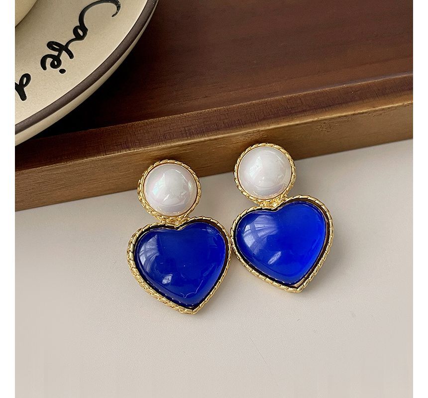 Earring Heart Drop Two Tone