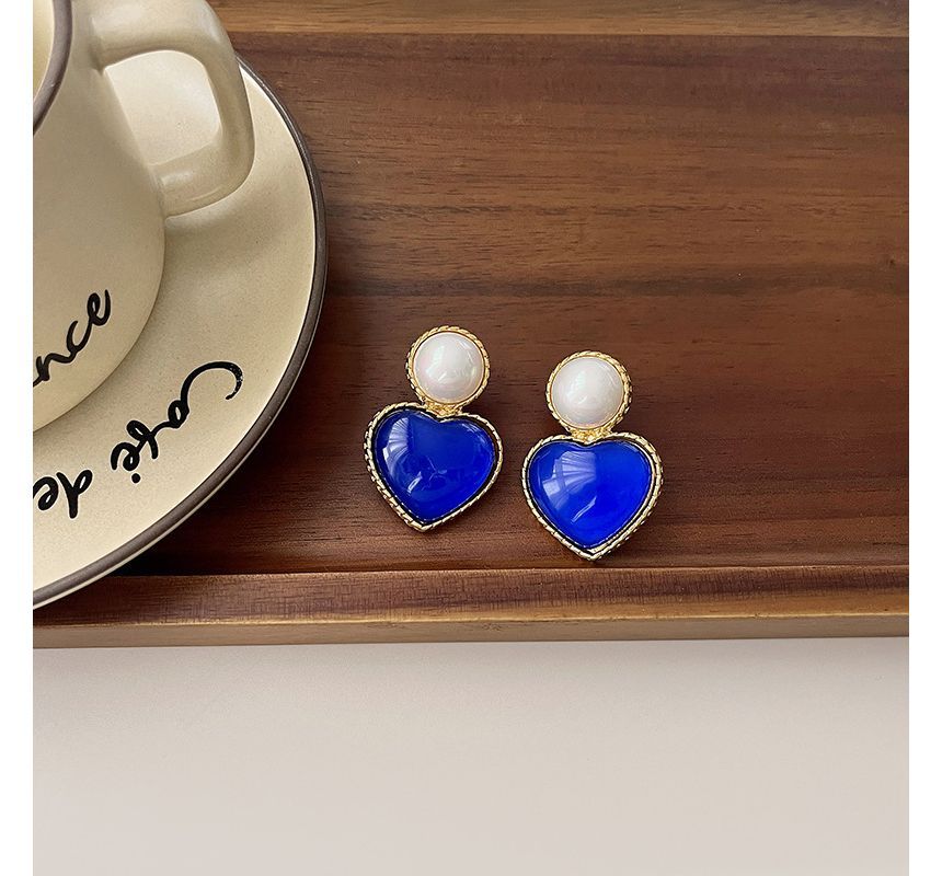 Earring Heart Drop Two Tone