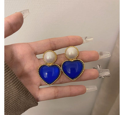 Earring Heart Drop Two Tone