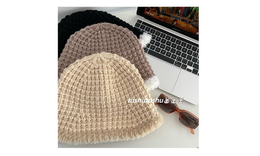 Fluffy Knit Trim Cloche Hat