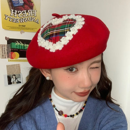 Plaid Heart Applique Beret