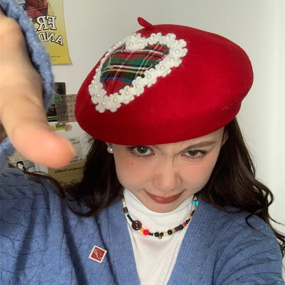 Plaid Heart Applique Beret