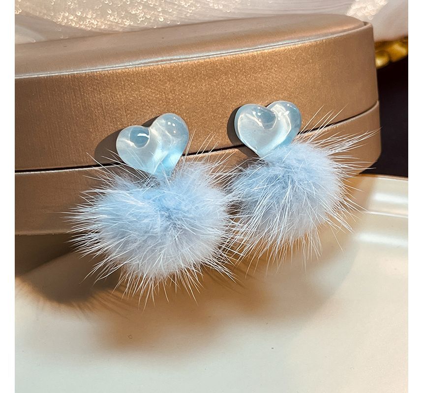 Heart Pom Pom Drop earring