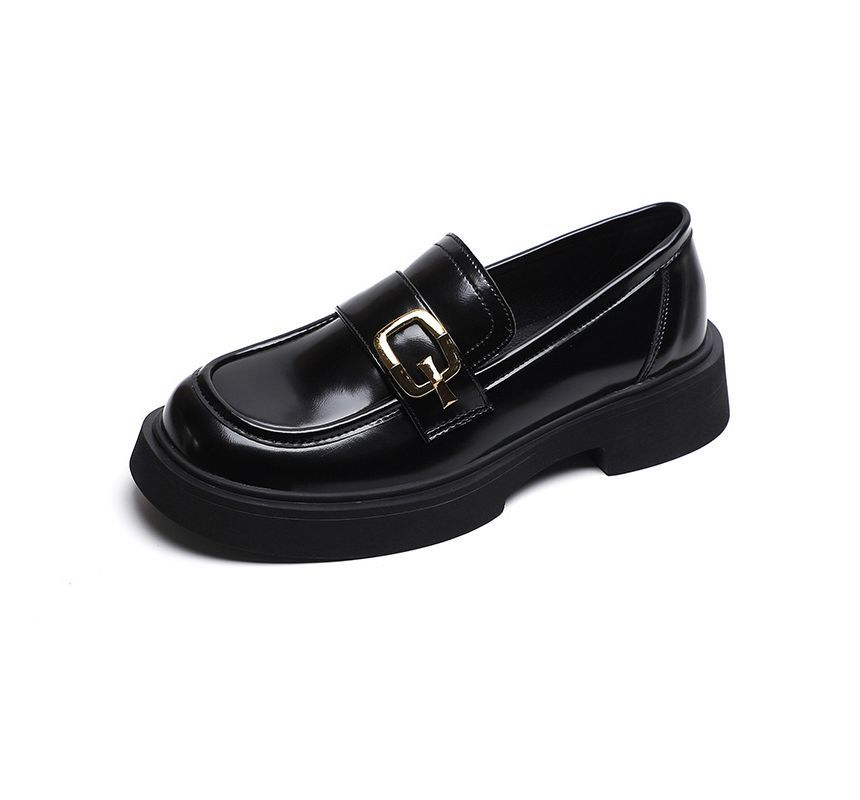 Metallic Buckle Platform Loafers