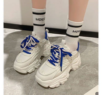 Platform Two Tone Panel Mesh Sneakers