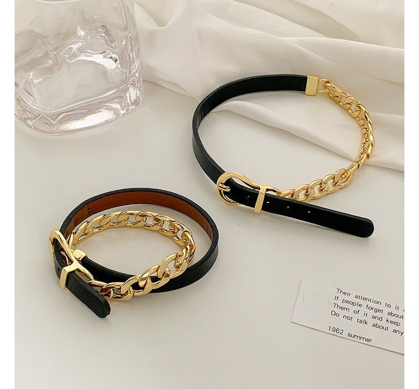 Chain Faux Leather Buckle Choker