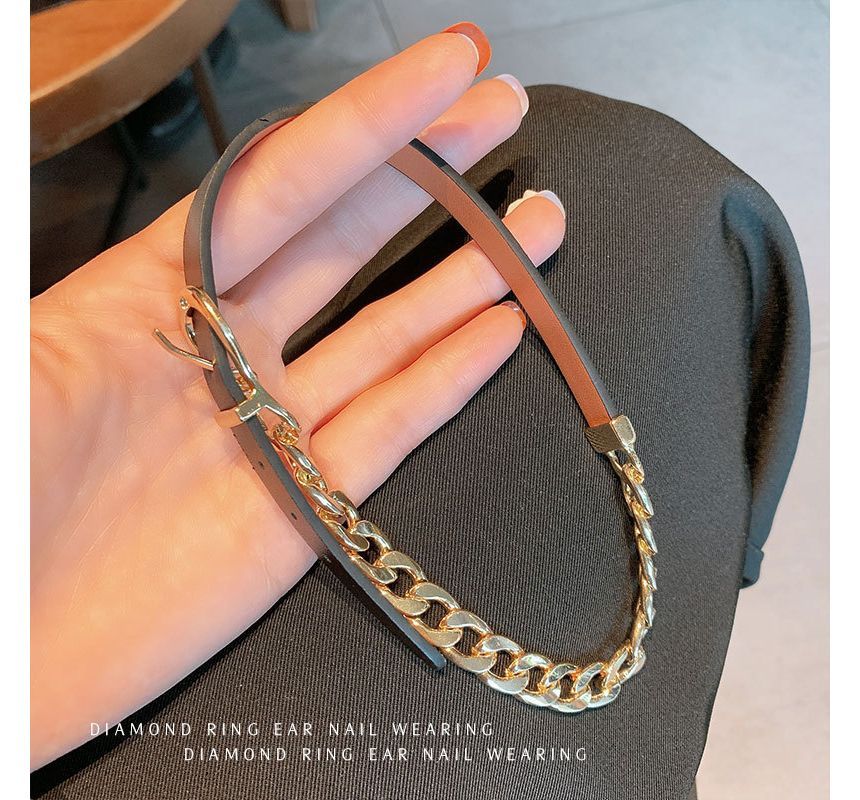 Chain Faux Leather Buckle Choker