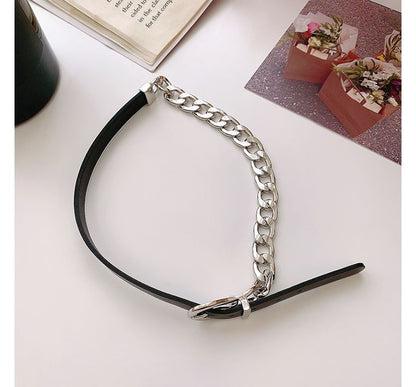 Chain Faux Leather Buckle Choker