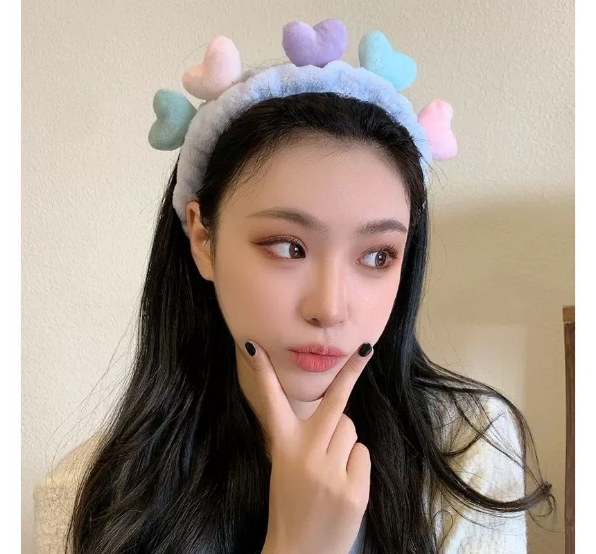 Color Block Heart Fluffy Face Wash Headband