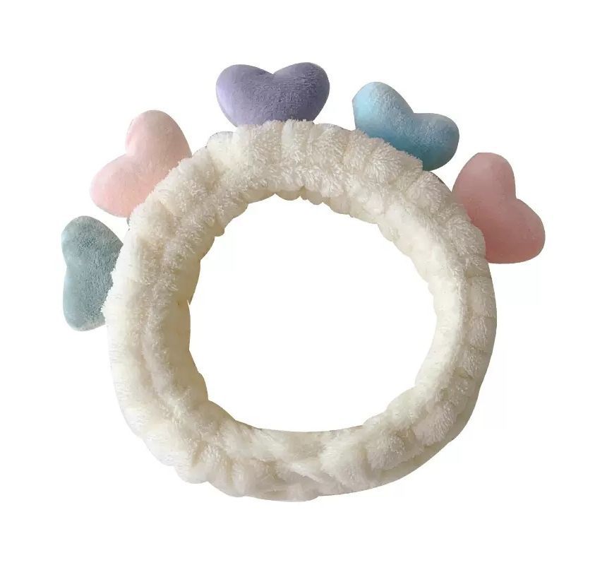 Color Block Heart Fluffy Face Wash Headband