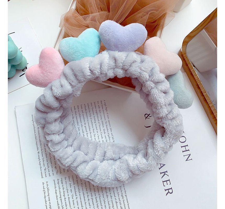 Color Block Heart Fluffy Face Wash Headband