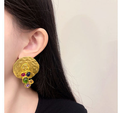Gemstone Stud Disc Faux Earring