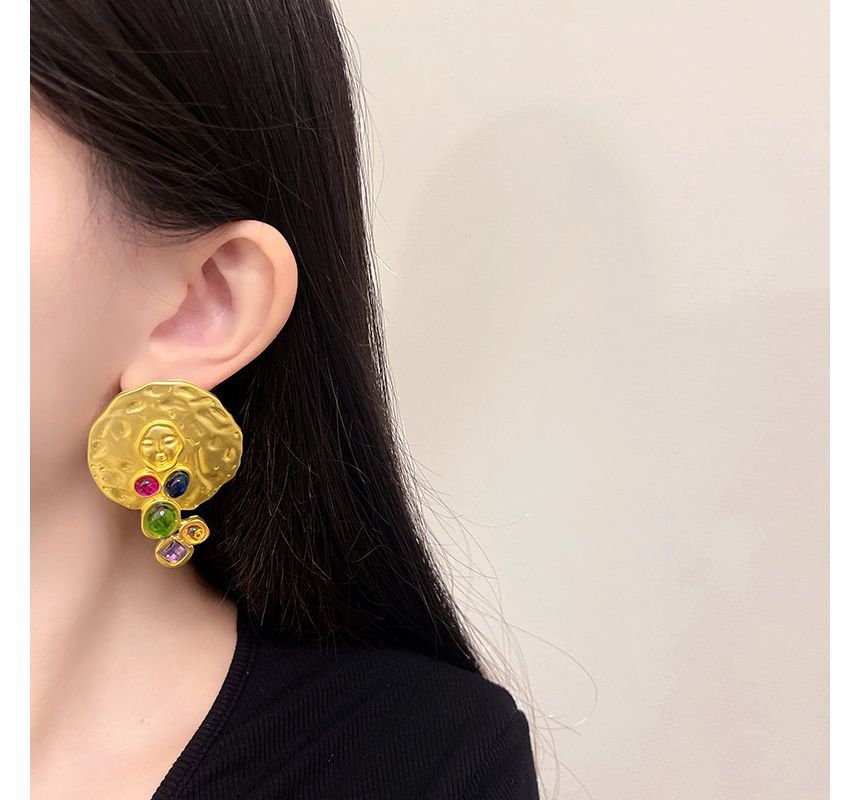 Gemstone Stud Disc Faux Earring
