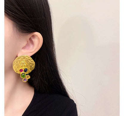 Gemstone Stud Disc Faux Earring
