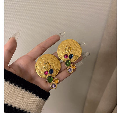 Gemstone Stud Disc Faux Earring