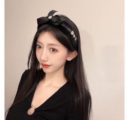 Headband Rhinestone Fluffy Bow