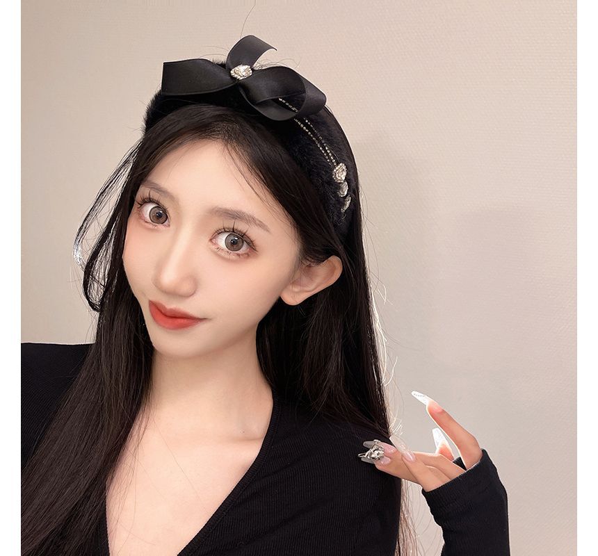 Headband Rhinestone Fluffy Bow