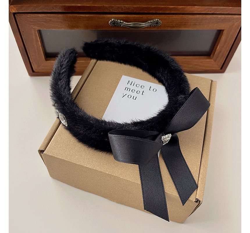 Headband Rhinestone Fluffy Bow