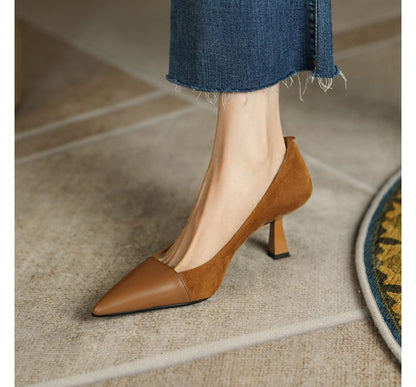 Suede Heel Pointed Kitten Faux Pumps