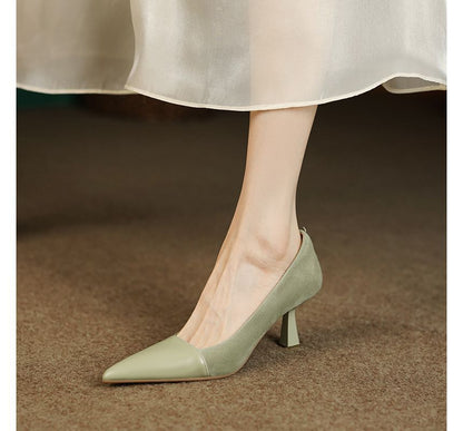 Suede Heel Pointed Kitten Faux Pumps