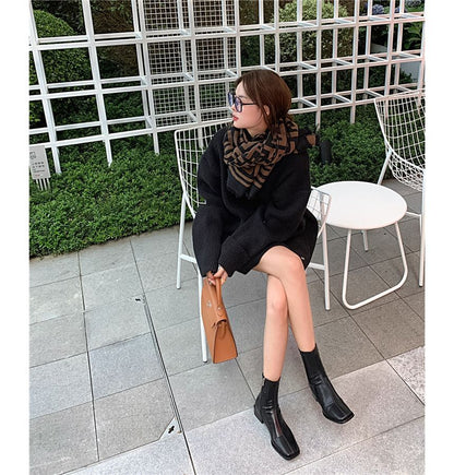 Short Boots Faux Leather Block Heel Square Toe