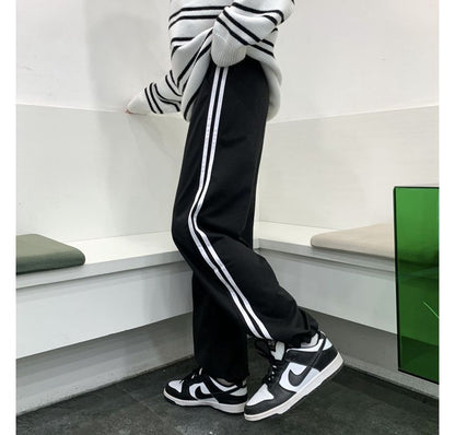 High Waist Striped Loose-Fit Wide-Leg Sweatpants