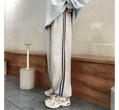 High Waist Striped Loose-Fit Wide-Leg Sweatpants