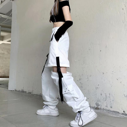 High Waist Straight-Fit Wide-Leg Detachable Cargo Pants