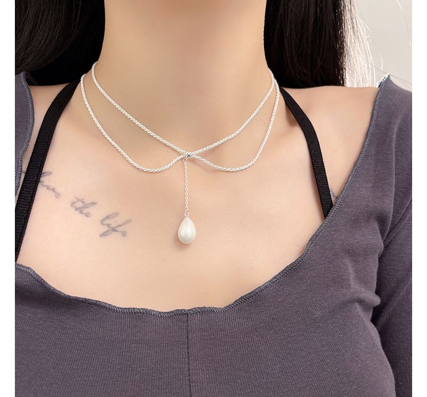 Lariat Necklace Pearl Faux